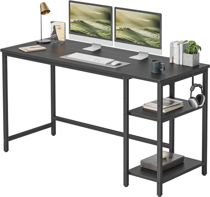 Modern 47-Inch Home Office Desk with Storage Shelves and Splice Board, Brown and Black Finish