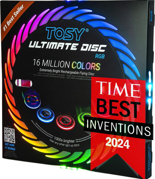 RGB Flying Disc - 16 Million Colors, 36 LEDs, Ultra Bright, Smart Modes, Auto Light Up, Rechargeable, 175g Frisbee