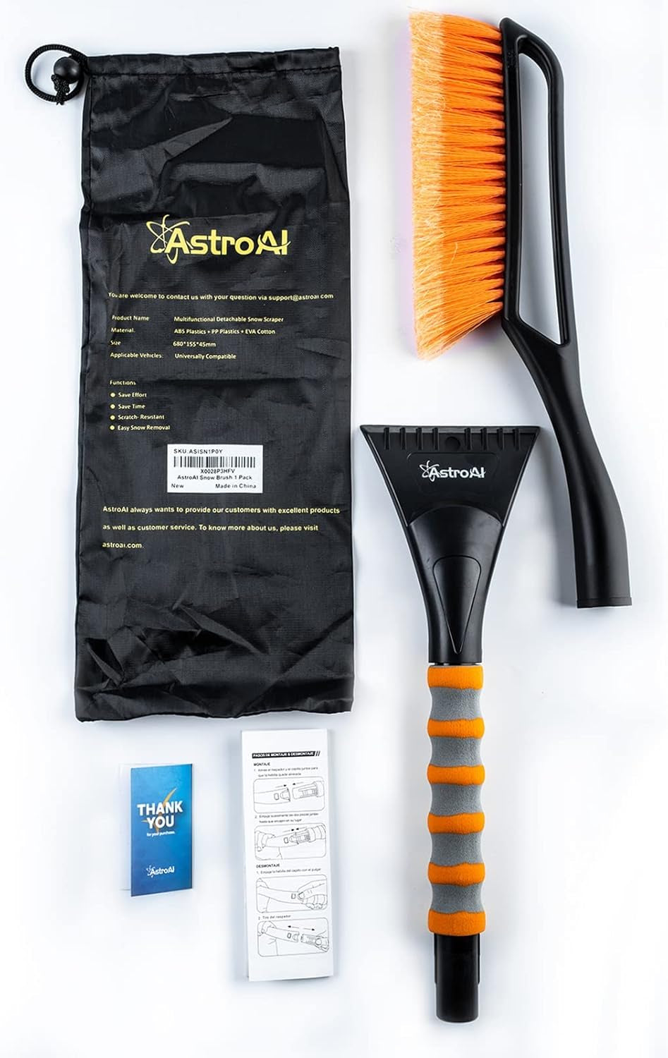 27-Inch Durable Snow Brush - Detachable Ice Scraper, Ergonomic Foam Grip for Vehicles - ABS and PVC Construction