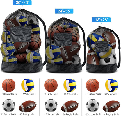 Extra Large Heavy-Duty Mesh Sports Ball Bag with Drawstring and Shoulder Strap for Basketball, Volleyball, Baseball, and Swimming Gear