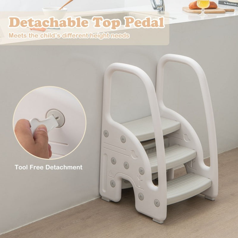 Toddler 3-Step Stool with Safety Handles and Non-Slip Pedals