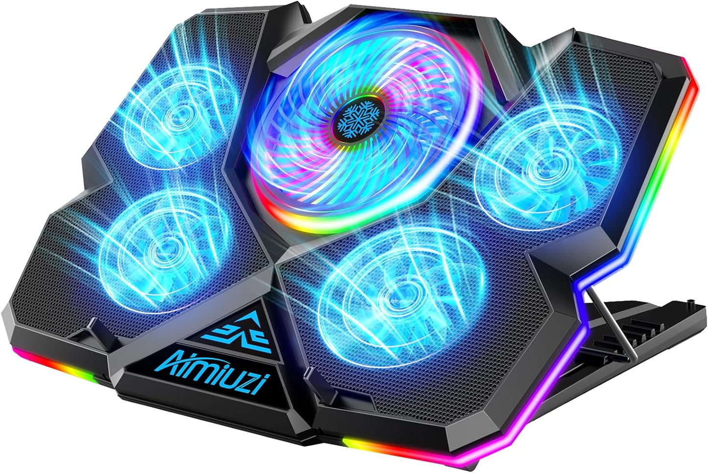 Laptop Cooling Pad for Gaming, Featuring 5 Silent Fans and LED Lighting, Compatible with 12-17 Inch Laptops, 7 Adjustable Height Settings