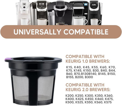 Universal Fit Reusable K Cups - 6 Pack Eco-Friendly Coffee Filters with Food Grade Stainless Steel Mesh for Keurig 1.0 and 2.0 Brewers
