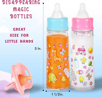 My Sweet Baby Disappearing Magic Bottles Set - Includes 1 Milk Bottle, 1 Juice Bottle, and Pacifier for Baby Doll (Colorful)