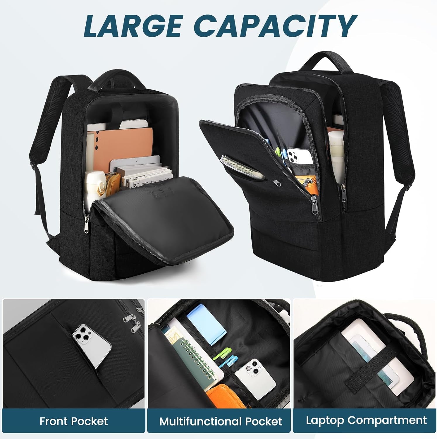 Laptop Backpack 15.6 Inch Backpack - Business Work Backpacks Water Resistant Backpack with Charging Hole Computer Backpack, Black