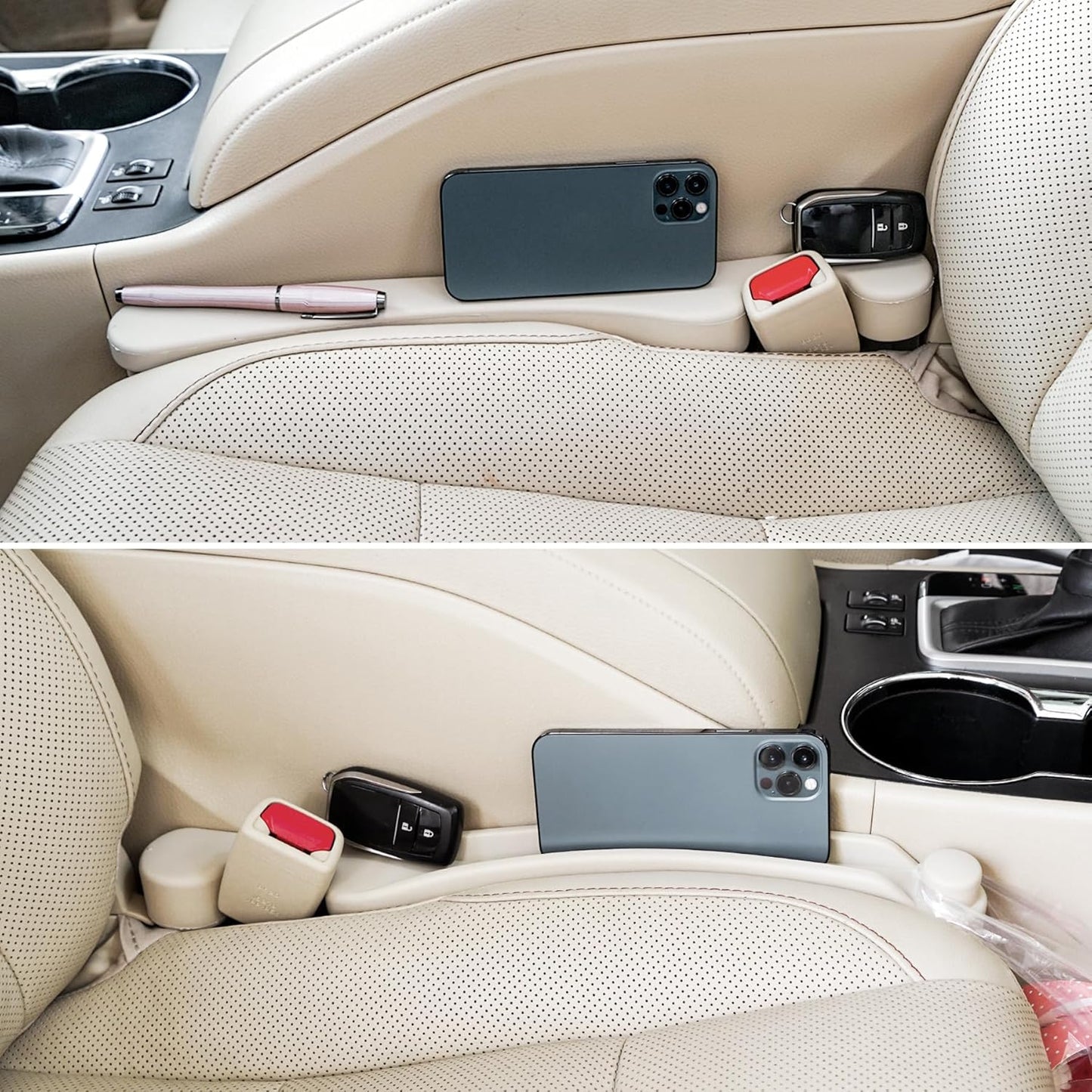 Multifunctional Car Seat Gap Filler Set of 2 - Soft Foam Organizer with Hook Function - Universal Fit 