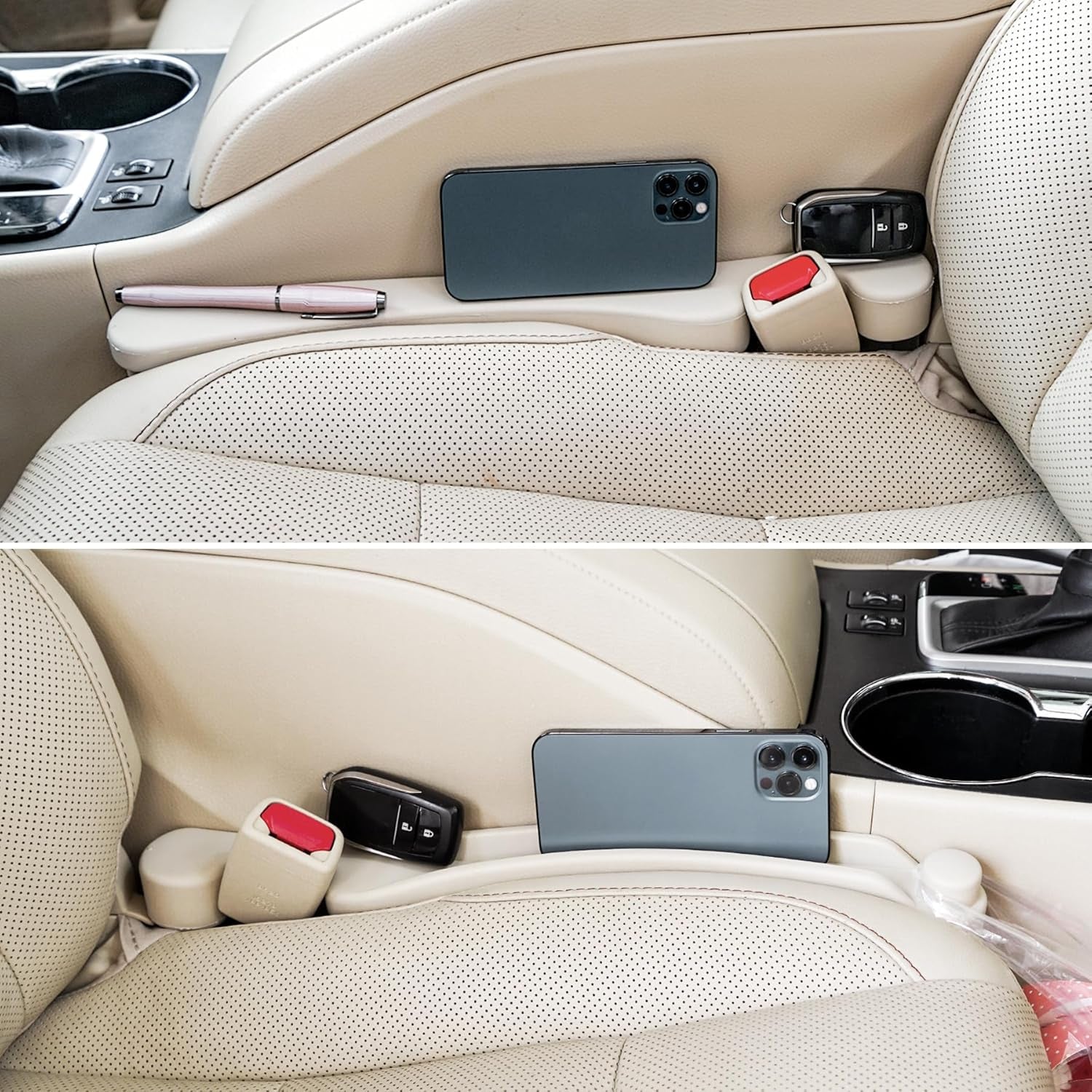 Multifunctional Car Seat Gap Filler Set of 2 - Soft Foam Organizer with Hook Function - Universal Fit 