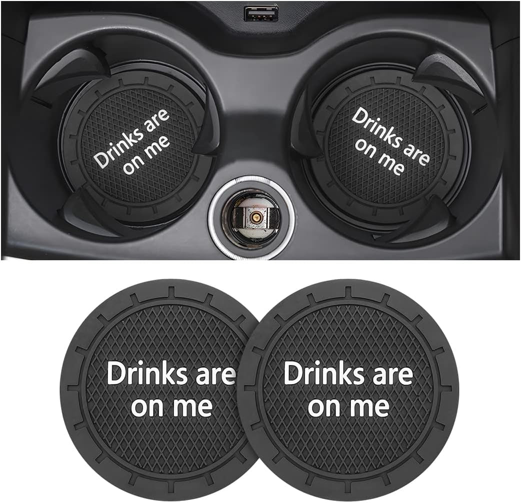 Car Cup Holder Coasters - Set of 2, 2.75 Inch Non-Slip PVC Insert Coasters, Anti-Scratch Cup Mats - Universal Fit 
