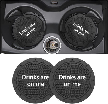 Car Cup Holder Coasters - Set of 2, 2.75 Inch Non-Slip PVC Insert Coasters, Anti-Scratch Cup Mats - Universal Fit 