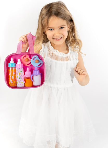 My Sweet Baby Disappearing Doll Feeding Set - 6-Piece Baby Care Playset, Toy Stroller, 2 Milk & Juice Bottles, 2 Toy Pacifiers for Dolls
