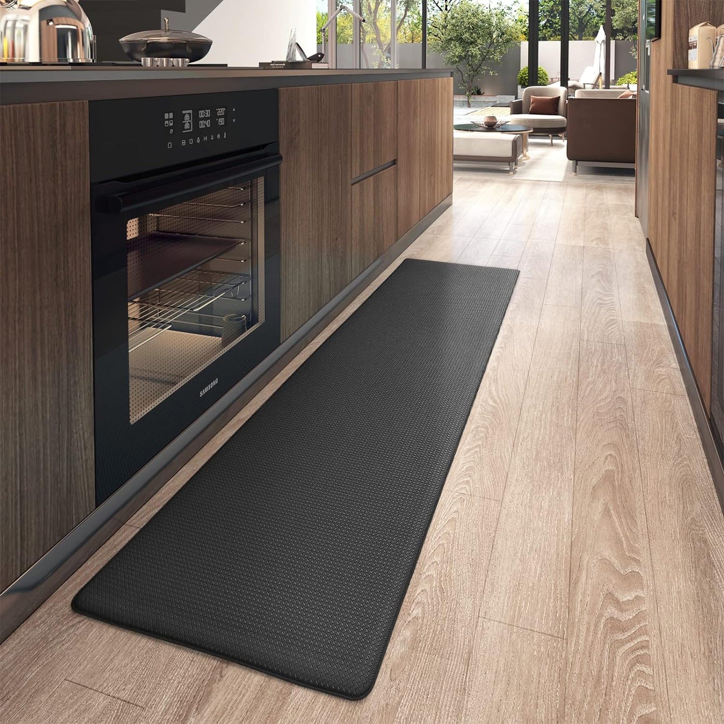 Waterproof Cushioned Anti-Fatigue Kitchen Mat, Non-Slip Rubber Runner, 44x150 cm (17"x59") - Black