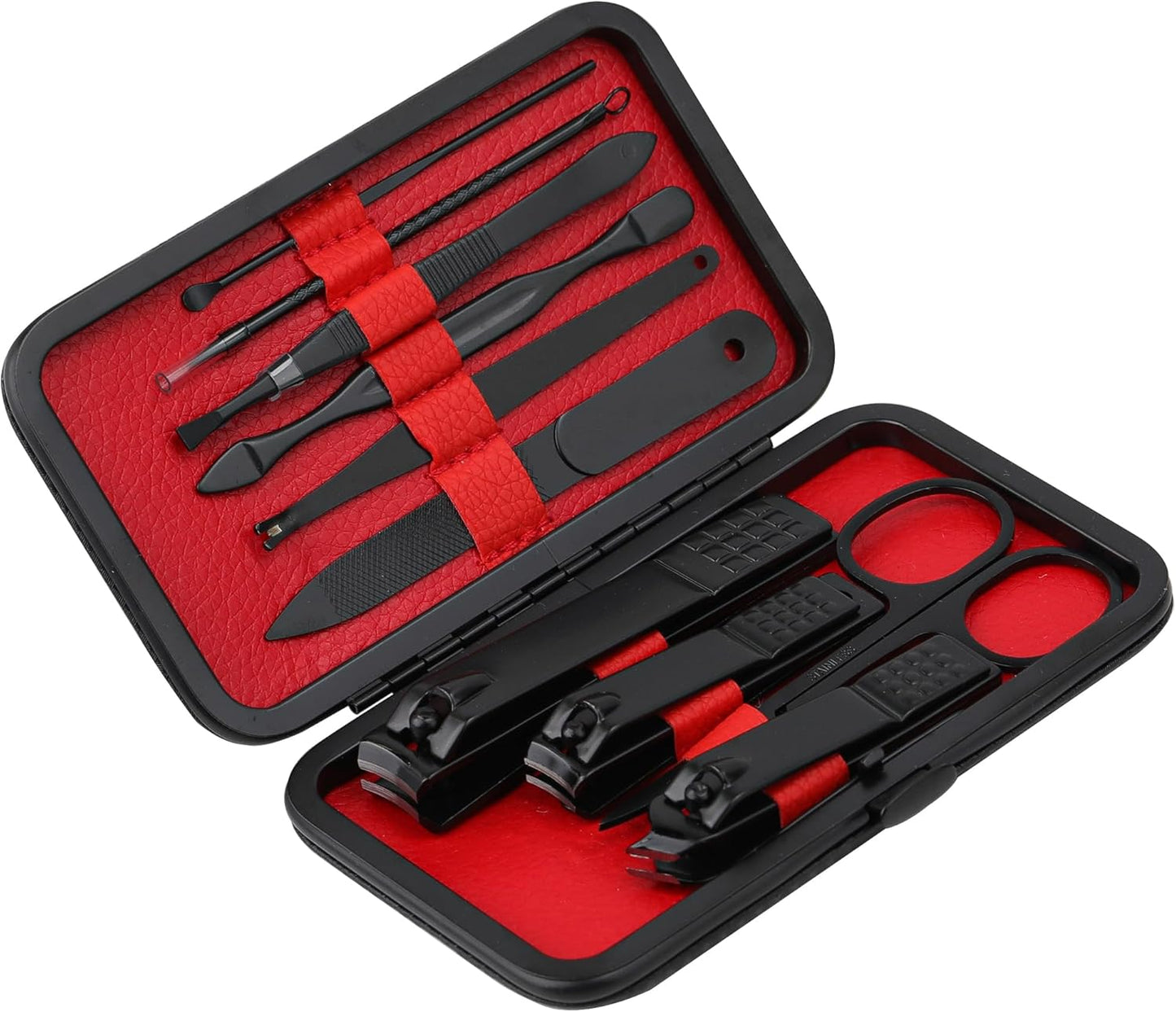 Professional 10-in-1 Stainless Steel Manicure Set with Leather Travel Case - Nail Clippers and Care Tools in Black
