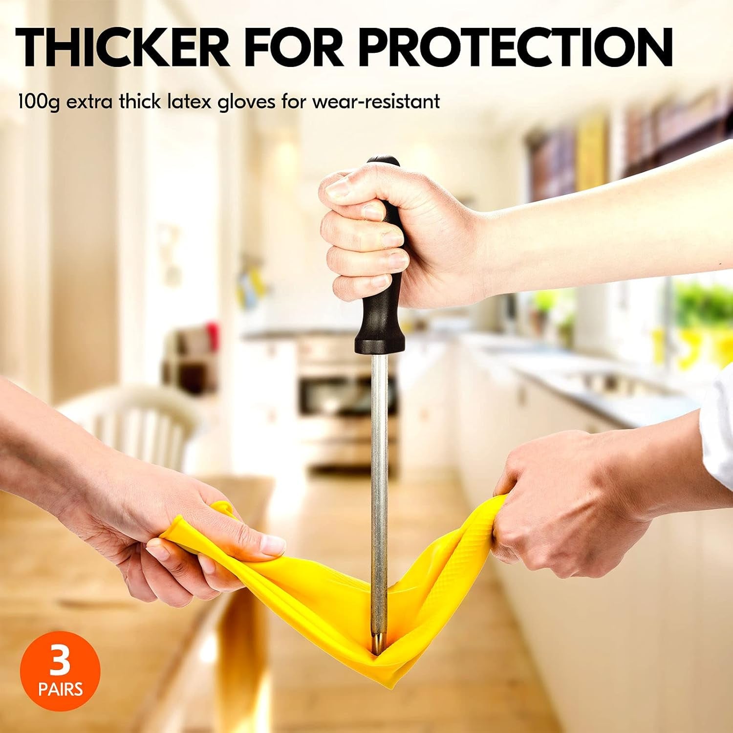 Vgo 3 Pairs of Reusable Rubber Dishwashing and Kitchen Cleaning Gloves (Medium, Yellow, Model Hh4601)