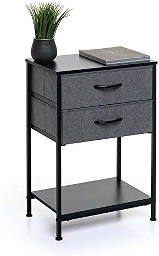 Night Stands for Bedrooms - Bedside Table with Shelf, End Table, Side Table - Modern 2 Drawer Storage Unit and 2 Drawer Dresser with Fabric Drawers - Perfect for Bedroom, Office, Closet, Dorm - Black