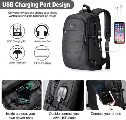 Water-Resistant Anti-Theft Laptop Backpack with USB Charging Port - 15.6 Inch Business Bag for Men and Women