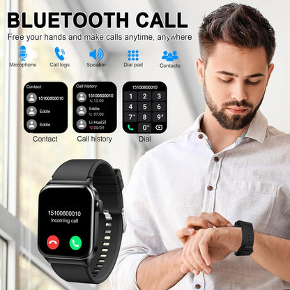 Bluetooth Smartwatch, 1.85" HD Touchscreen, 100+ Sports Modes, Heart Rate, SpO2, and Sleep Monitoring, IP68 Waterproof