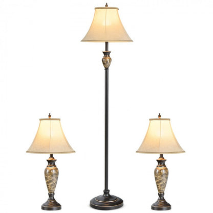 Three-Piece Table and Floor Lamp Set Featuring Linen Fabric Shades