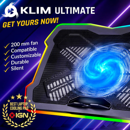 RGB Laptop Cooling Pad with LED Rim - Gaming Laptop Cooler - USB Powered Fan - Stable and Silent Stand - Compatible with Up to 17" Laptops - Black