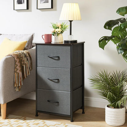 Nightstand with 3 Drawers, Small Dresser for Bedroom, Bedside Table Night Stand End Table with Fabric Bins for Bedroom Closet Dorm Kids Room, Charcoal Grey
