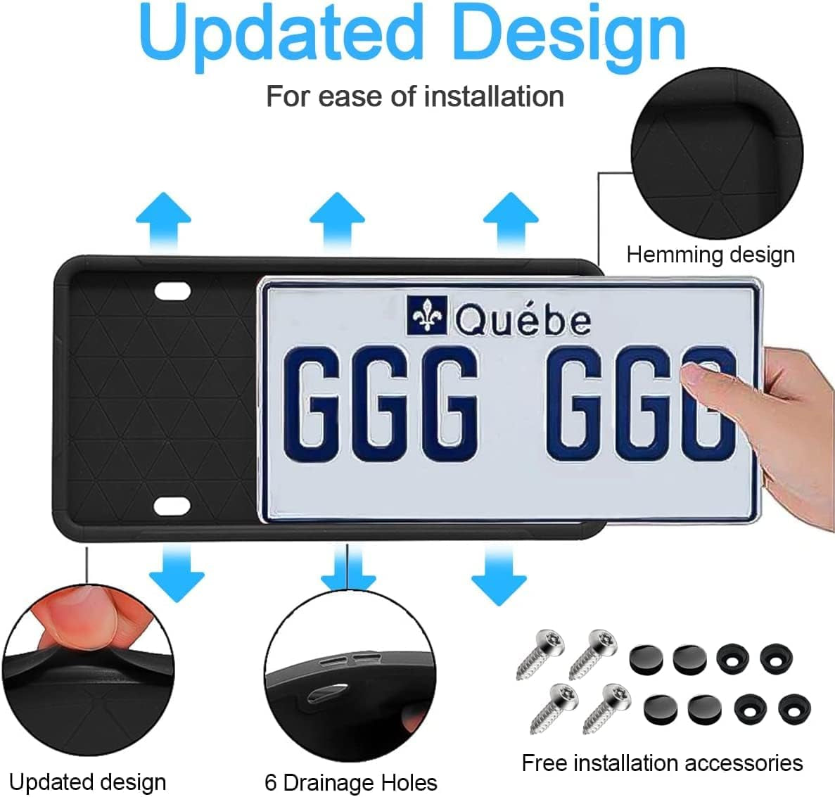 Universal Anti-Theft Silicone License Plate Frame Set, Rustproof Auto Accessories - Cars, SUVs, and Vehicles 