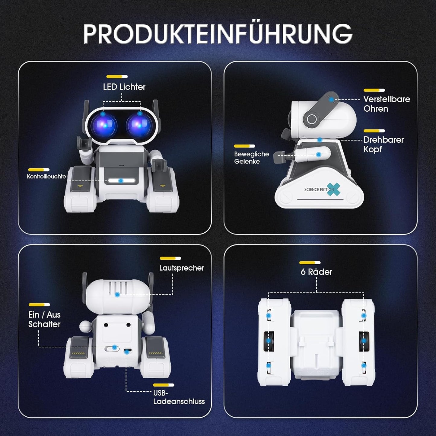 Remote Control LED Robot Toy with Flexible Head and Arms, Dance Moves and Music for Children Aged 3+