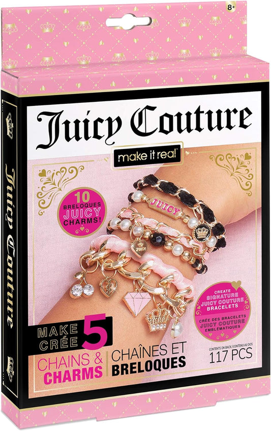 Juicy Couture Mini Chains and Charms DIY Bracelet Making Kit - Friendship Bracelet Set with Charms, Beads, and Cords 