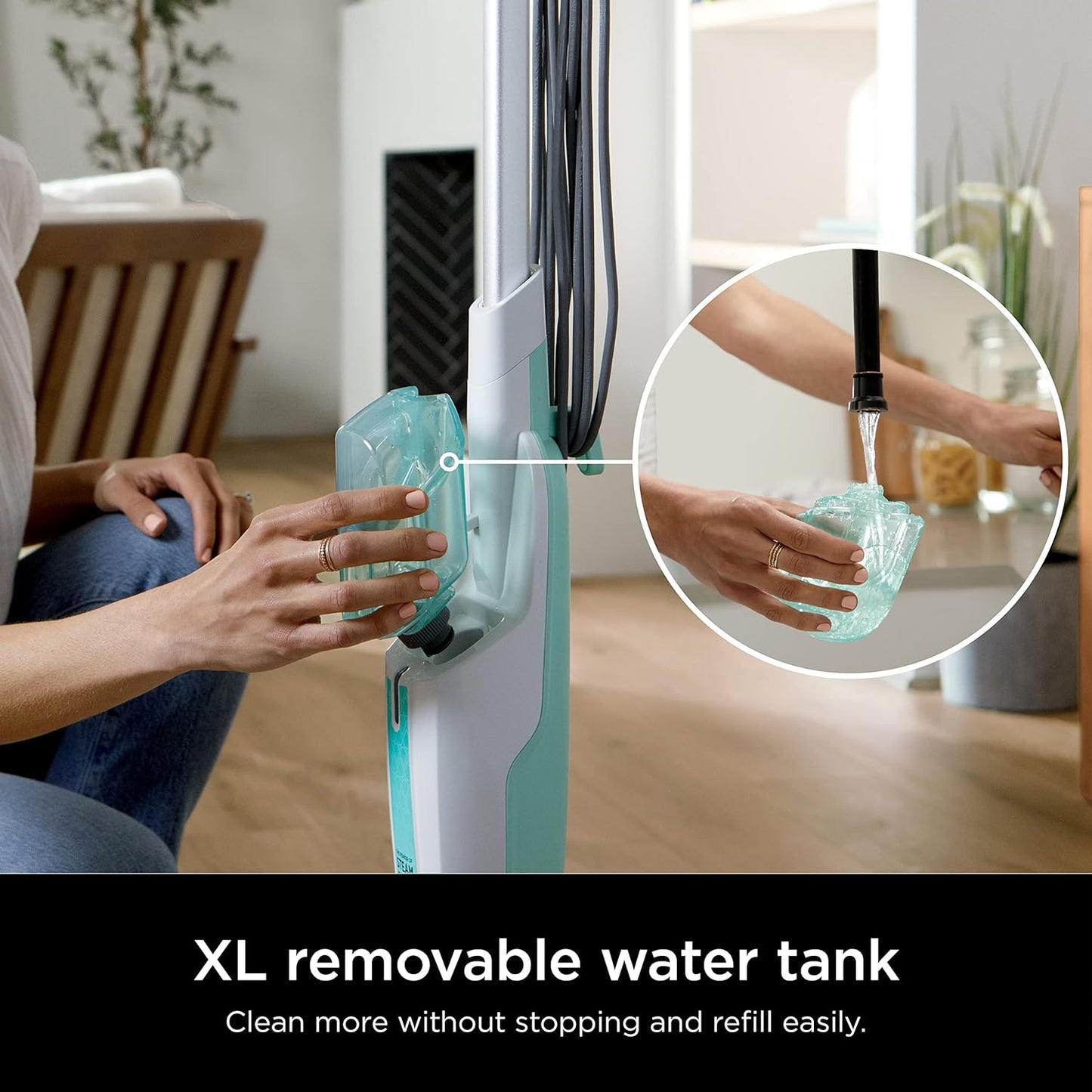Lightweight Steam Mop with Two Machine Washable Dirt Grip Pads, Safe for All Sealed Hard Floors, Removable Water Tank, White/Seafoam