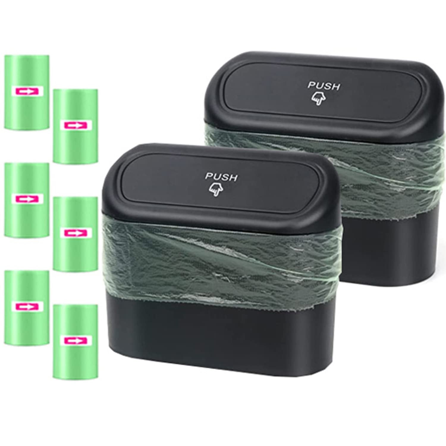 Leakproof Car Trash Can with Lid - Compact Garbage Bin for Vehicle, Office, Kitchen, Home, 40 Trash Bags Included