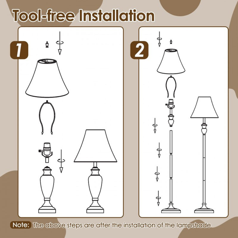 Three-Piece Table and Floor Lamp Set Featuring Linen Fabric Shades