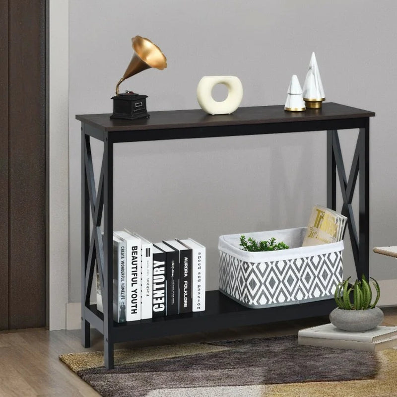 2-Tier X-Design Console Table for Sofa Side Accent
