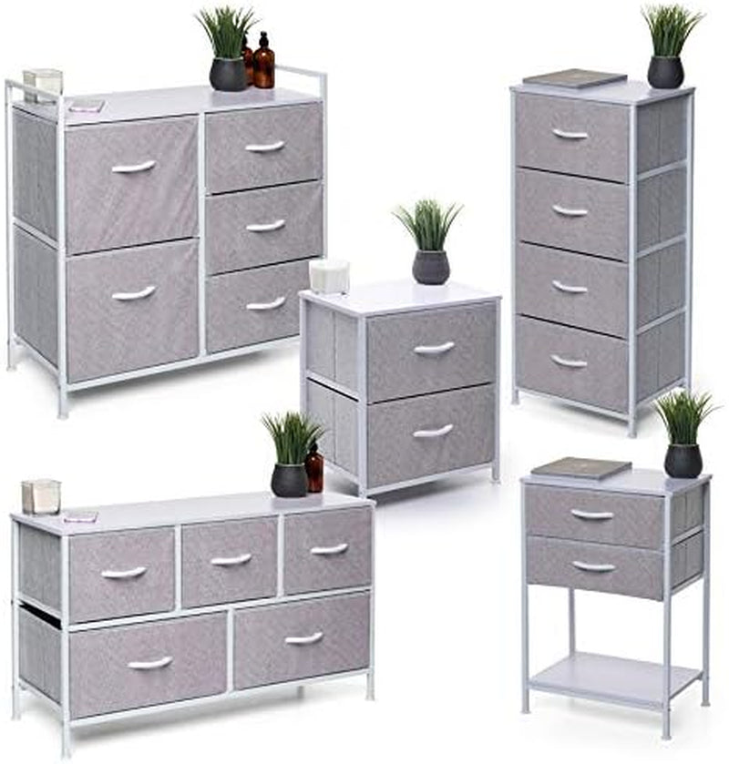 Tall Dresser for Bedroom - Fabric Dresser with 4 Storage Drawers and Wood Top for Closet, Living Room, Nursery Room, Office Storage and Dorm - Grey and White