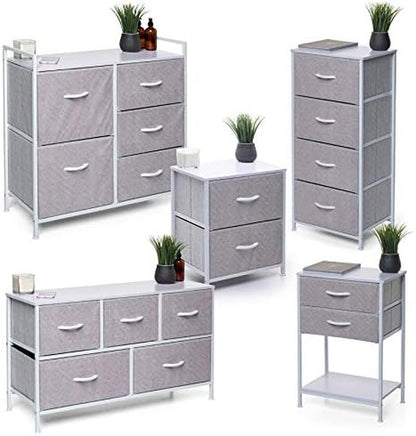 Tall Dresser for Bedroom - Fabric Dresser with 4 Storage Drawers and Wood Top for Closet, Living Room, Nursery Room, Office Storage and Dorm - Grey and White