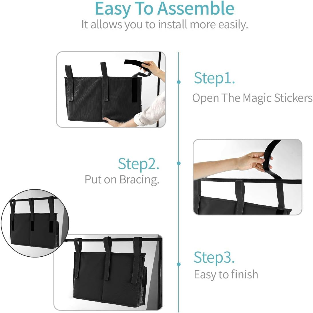 Bunk Bed Organizer with 8 Pockets - Hanging Bedside Caddy Storage Bag, Made of Durable 600D Oxford Cloth (Black)