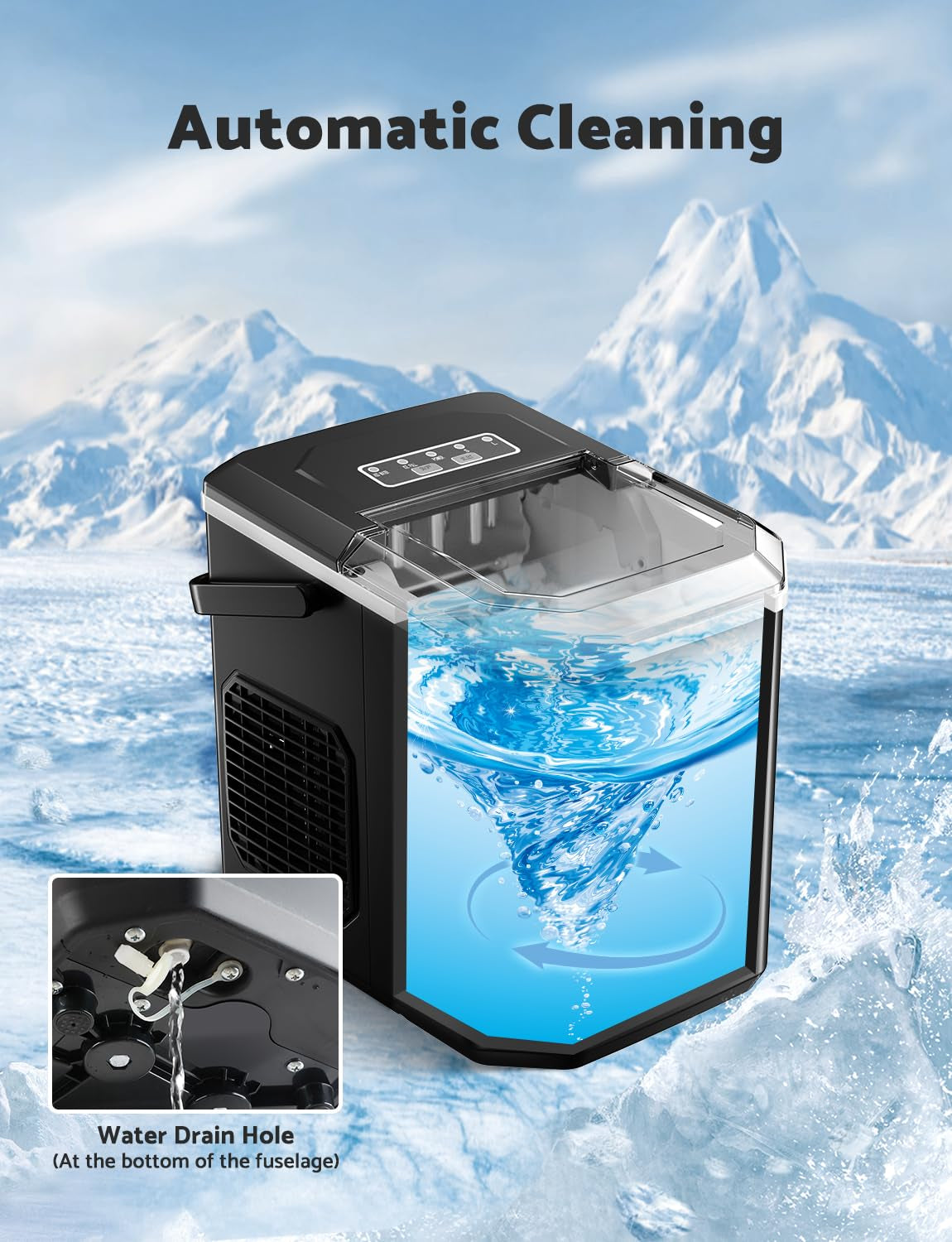 Countertop Ice Maker Machine - Produces 9 Ice Cubes in 6-8 Minutes, 26.5 lbs Daily Capacity, Self-Cleaning with Ice Scoop