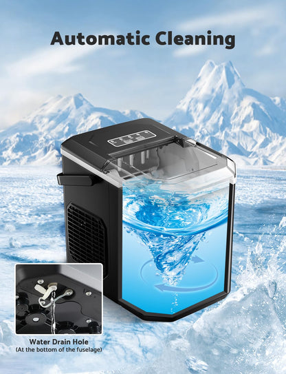 Countertop Ice Maker Machine - Produces 9 Ice Cubes in 6-8 Minutes, 26.5 lbs Daily Capacity, Self-Cleaning with Ice Scoop
