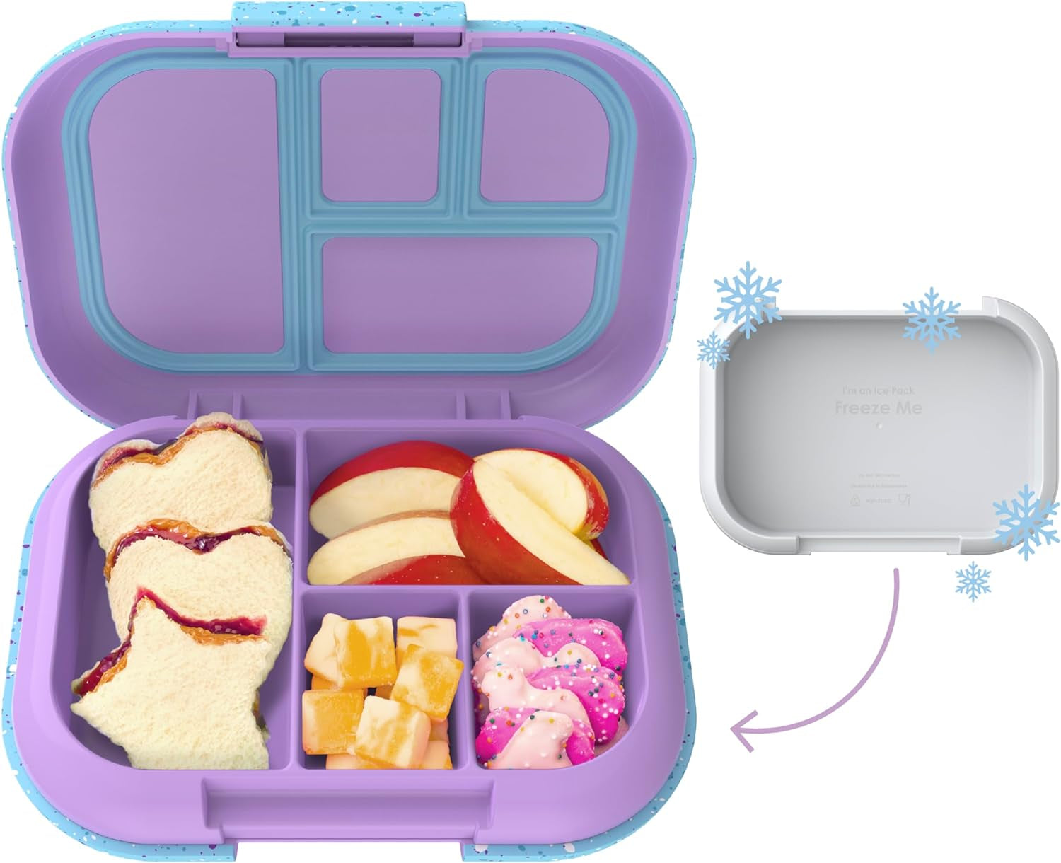 Children's Leak-Proof Lunch Box with Reusable Ice Pack - 4-Compartment Bento Container, Microwave & Dishwasher Safe, 2-Year Warranty (Gray)