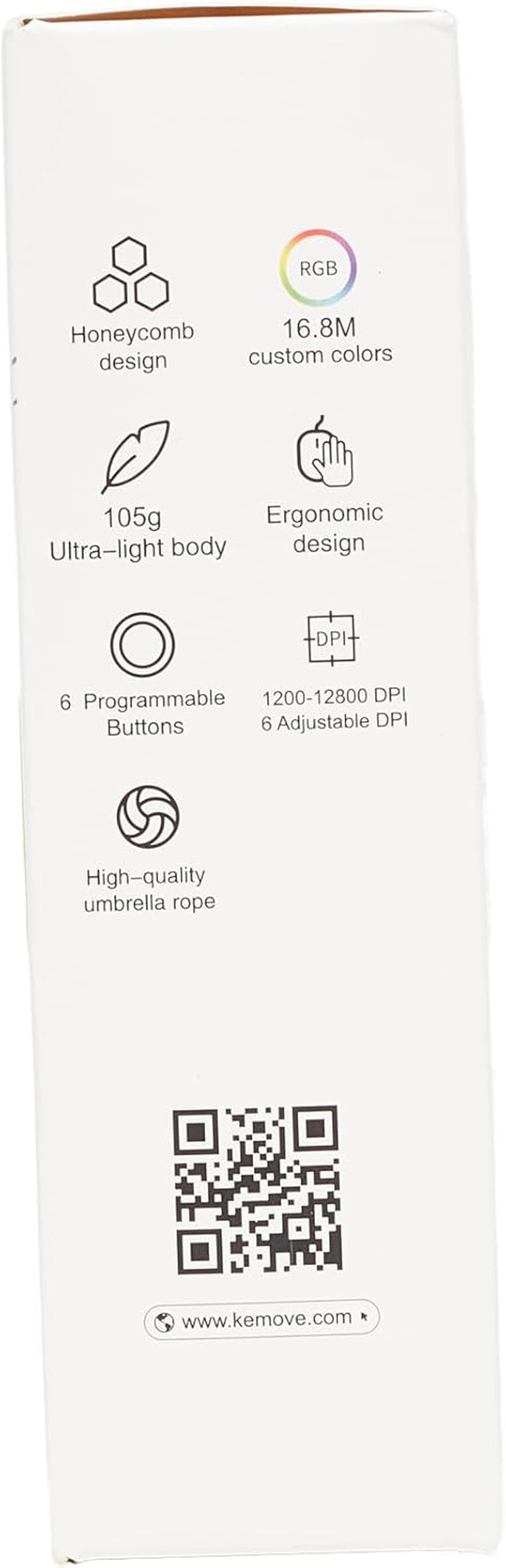 Ultralight Honeycomb Gaming Mouse with High-Precision 12800DPI Optical Sensor, 6 Programmable Buttons, Customizable RGB Lighting, Drag-Free Paracord, Ergonomic Design - Matte White