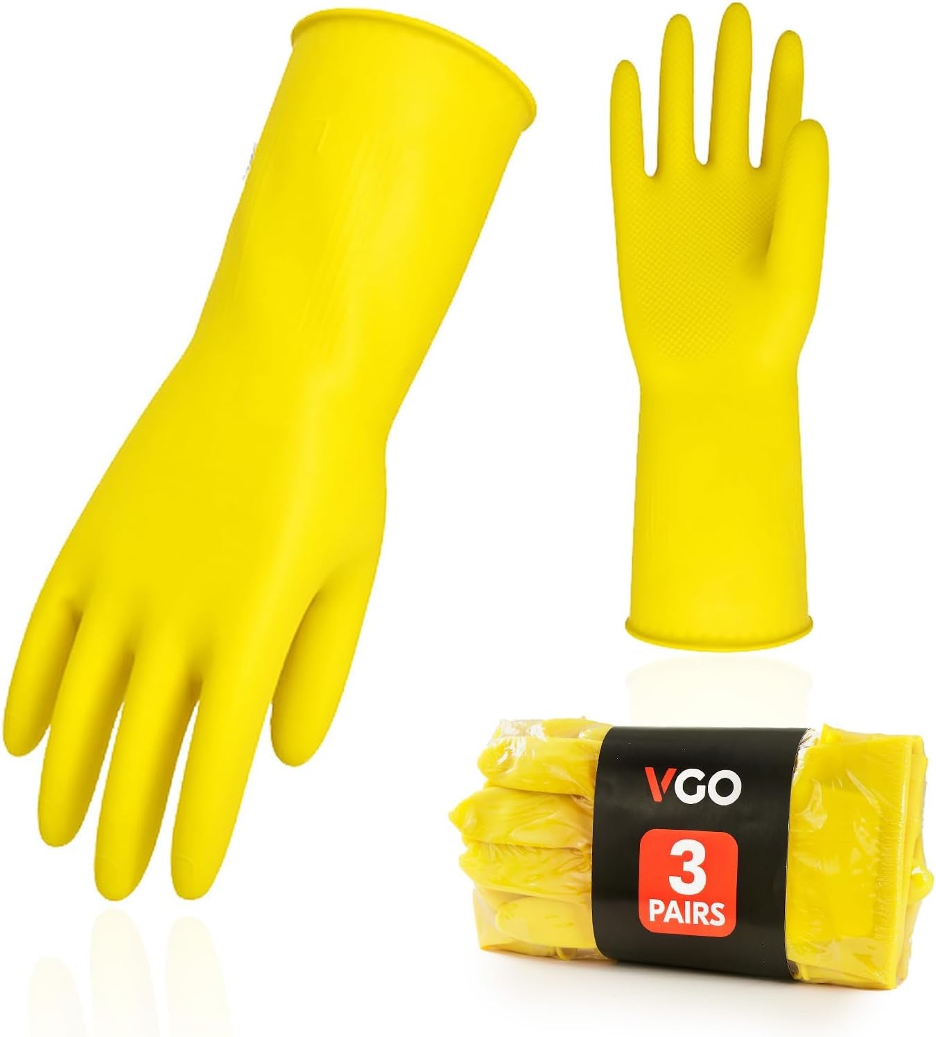 Vgo 3 Pairs of Reusable Rubber Dishwashing and Kitchen Cleaning Gloves (Medium, Yellow, Model Hh4601)