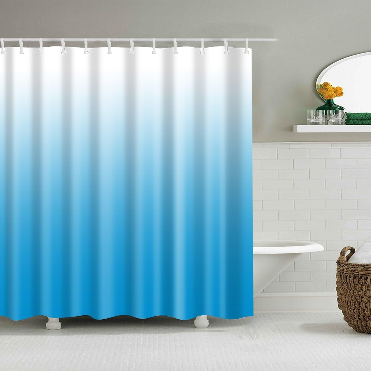 Modern Waterproof Polyester Bath Shower Curtain Set with Hooks and Elegant Design