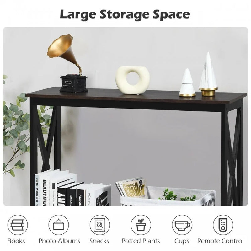 2-Tier X-Design Console Table for Sofa Side Accent