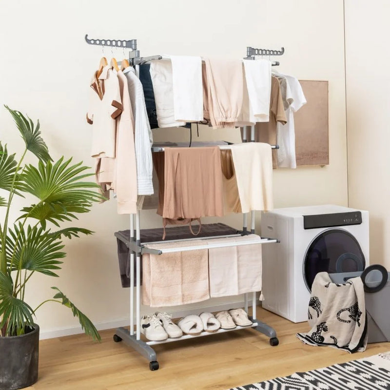 4-Tier Clothes Drying Rack with Rotatable Side Wings and Collapsible Shelves