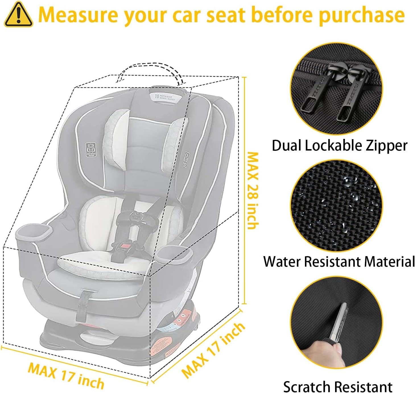 Padded Car Seat Travel Bag with Shoulder Strap - Large Carrier for Airport Gate Check and Infant Seats - Black