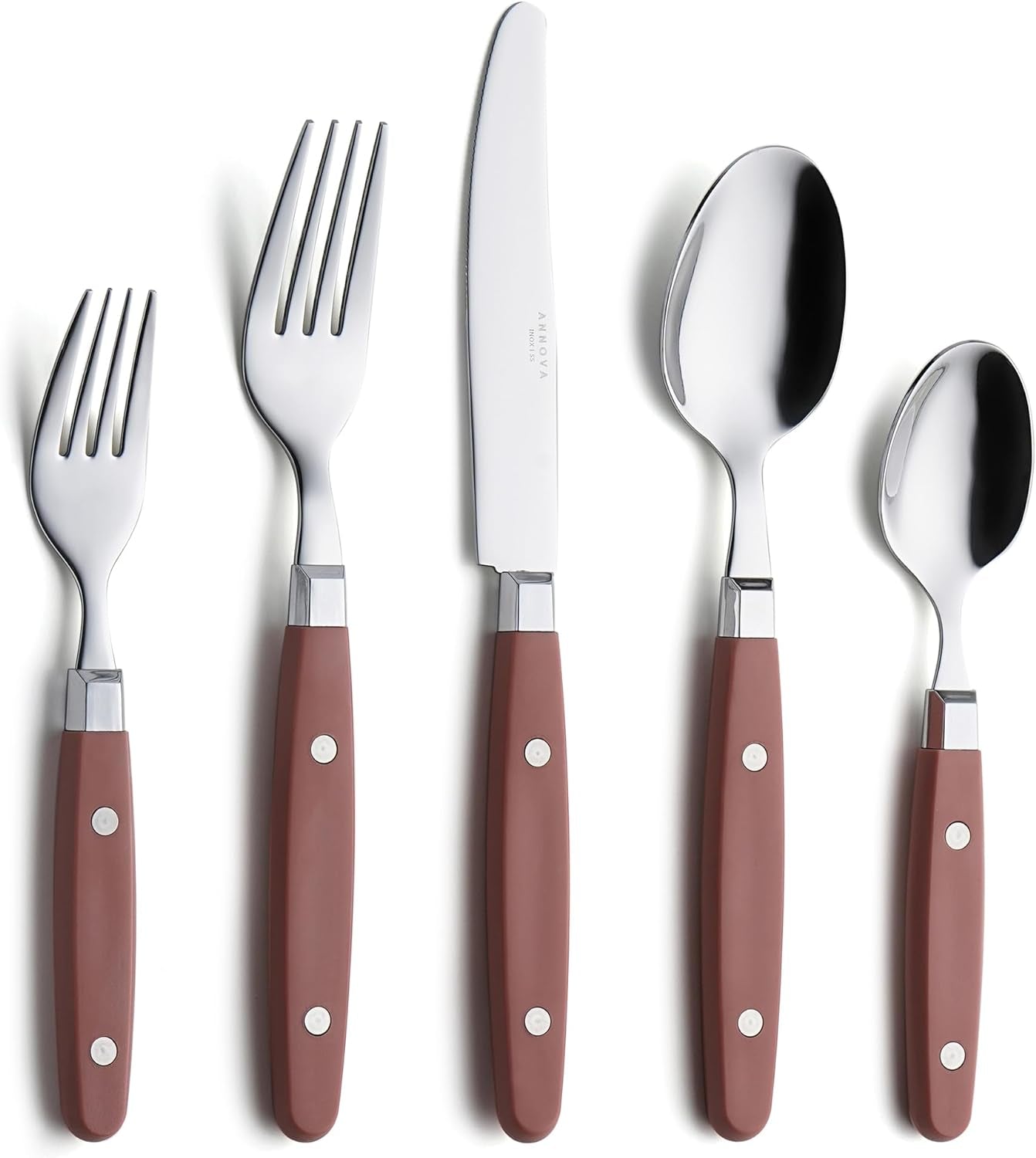 20-Piece Stainless Steel Silverware Set with Colorful Riveted Handles in Retro Morandi Design