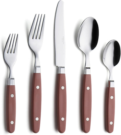 20-Piece Stainless Steel Silverware Set with Colorful Riveted Handles in Retro Morandi Design
