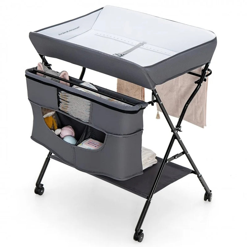Portable Adjustable Height Nursery Organizer for Newborns with Wheels