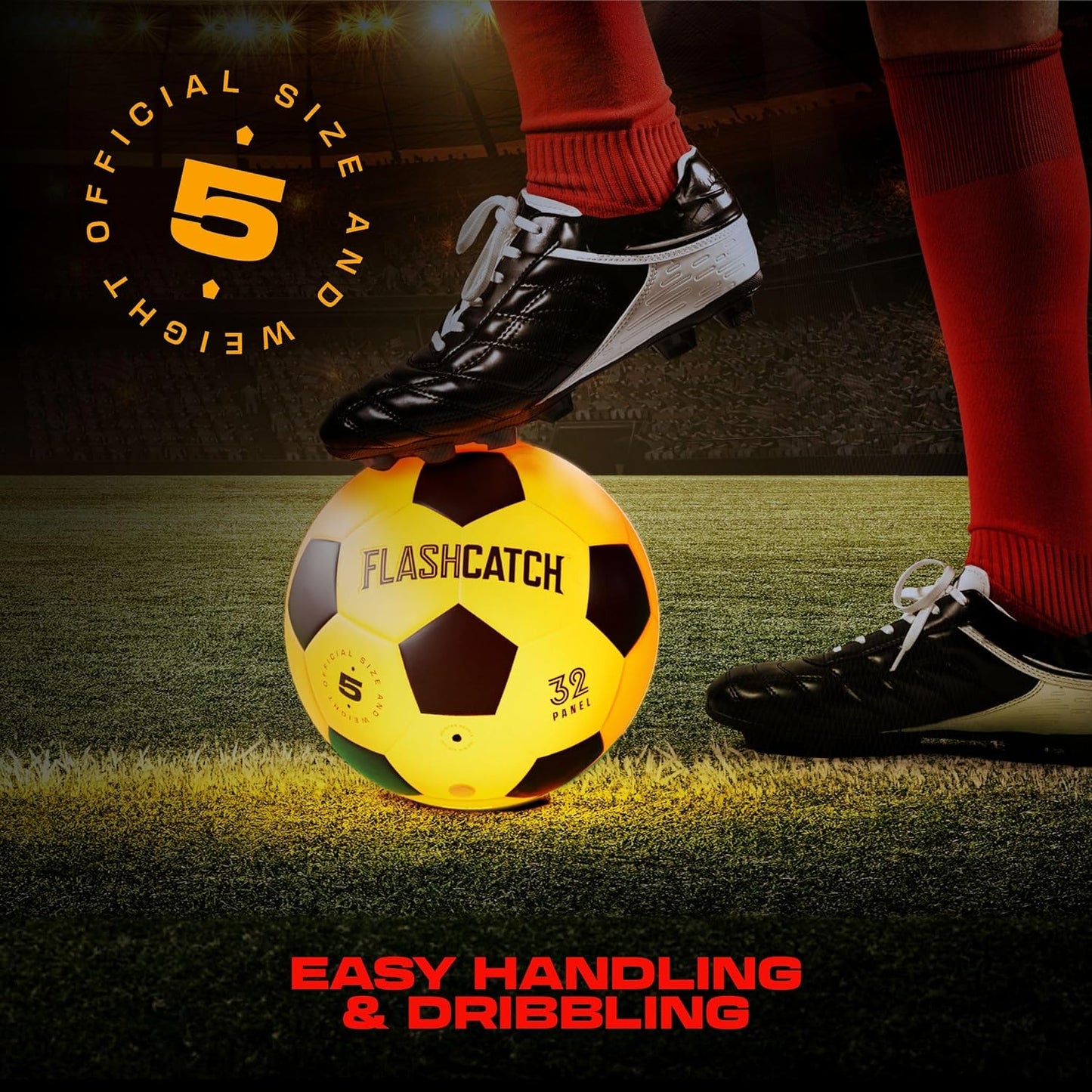 Illuminated Soccer Ball - Glow in the Dark Size 5 Sports Equipment for Children and Teens Aged 8+