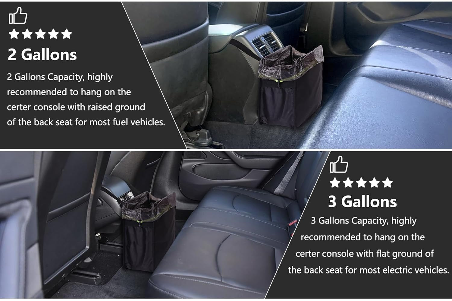 Foldable Car Trash Can - 3 Gallon Capacity, Water-Resistant and Leakproof Design, Car Organization (Black)