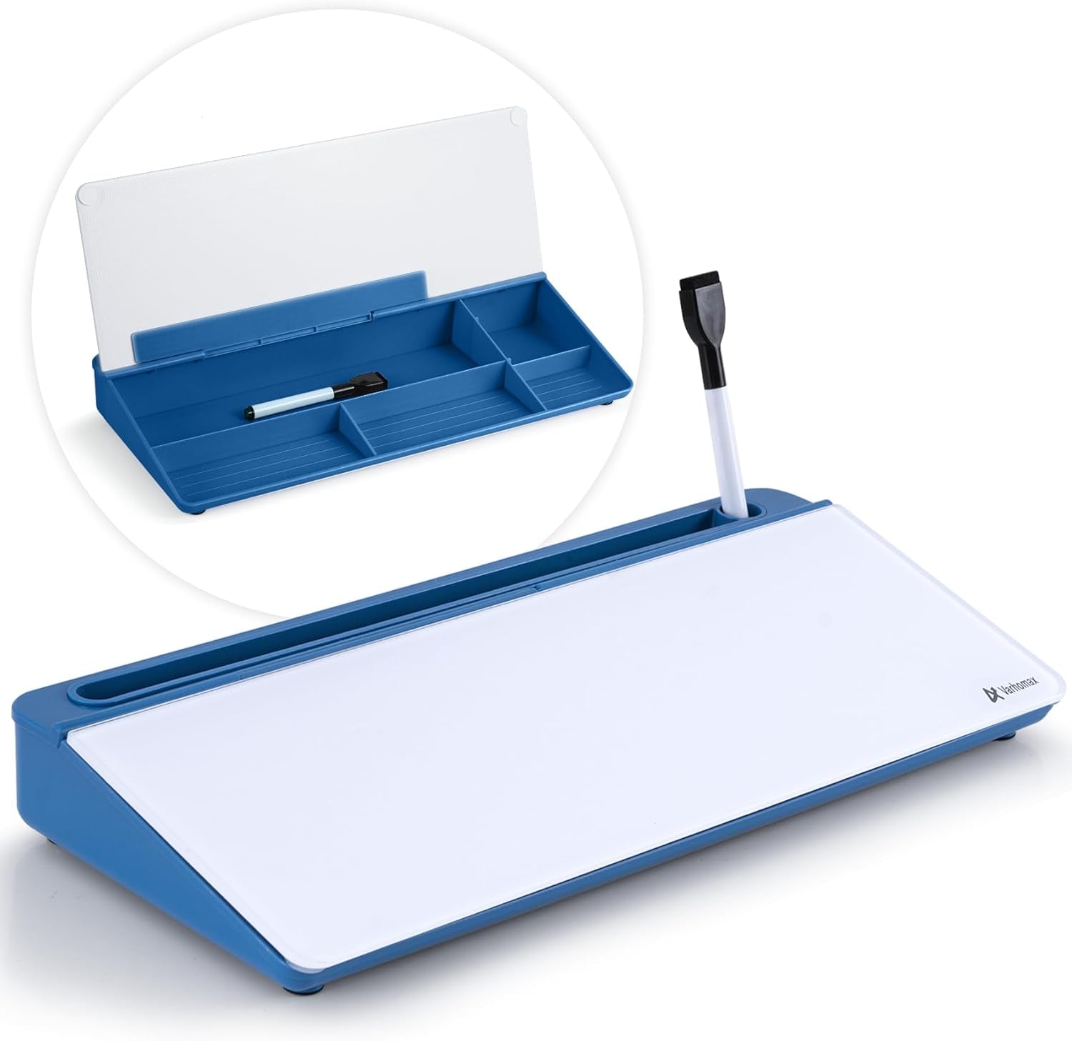 Dry Erase Glass Desk Whiteboard with Storage Caddy - Desktop Memo Notepad for Home Office and School (Gray)