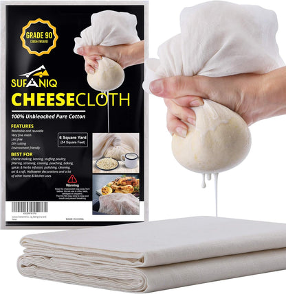 Premium Grade 90 Cheesecloth - 100% Pure Unbleached Cotton, Reusable Ultra Fine Fabric for Straining and Butter Muslin, 9 Sq ft