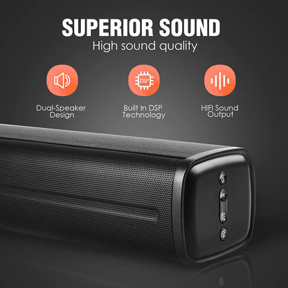 Compact 50W Soundbar for TVs - 16-Inch Ultra-Slim Mini Surround Sound System - Wireless Bluetooth 5.0, Optical, AUX, USB Connectivity